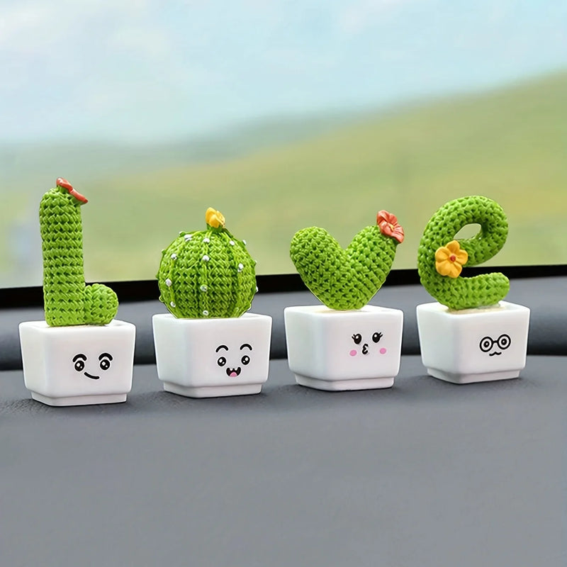 Kit de 4 Mini Cactos Suculento em Resina