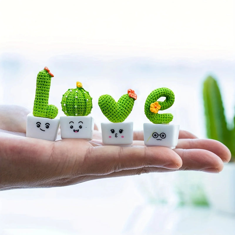 Kit de 4 Mini Cactos Suculento em Resina